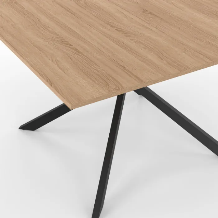 Table à manger carrée bois et noir pour 8 personnes