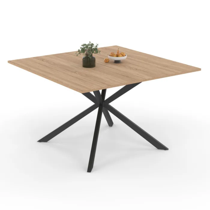 Table à manger carrée bois et noir pour 8 personnes