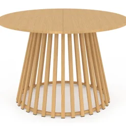 Table à manger de jardin ronde 120 cm 6 personnes avec pied lattes en métal effet bois