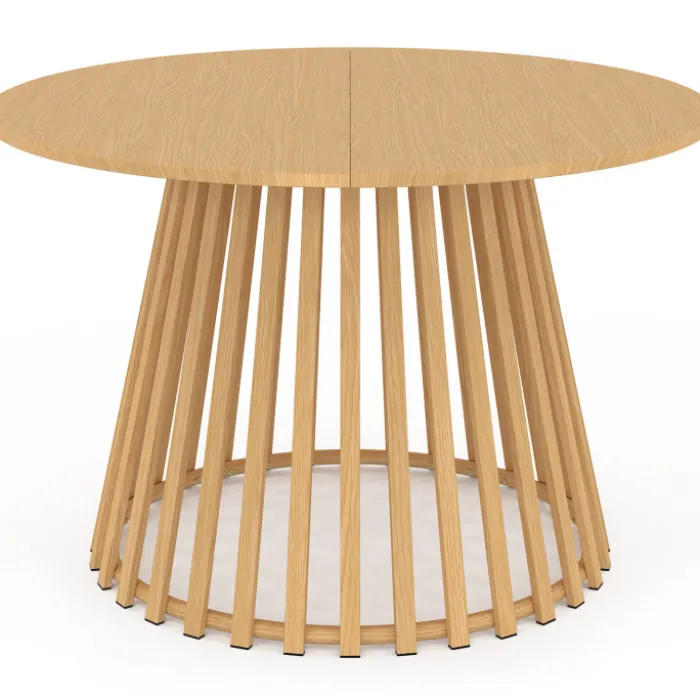 Table à manger de jardin ronde 120 cm 6 personnes avec pied lattes en métal effet bois