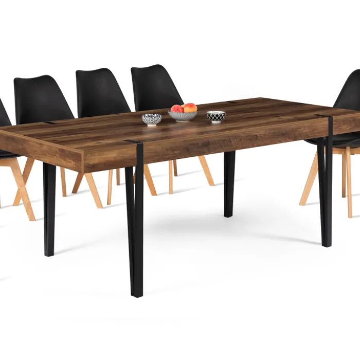 Table à manger effet bois vieilli et métal noir 200 cm 10 personnes