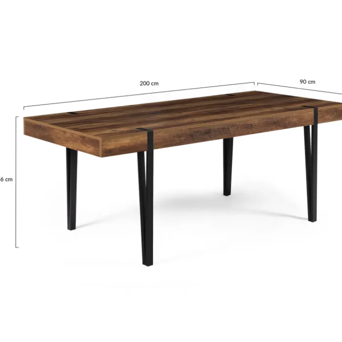 Table à manger effet bois vieilli et métal noir 200 cm 10 personnes