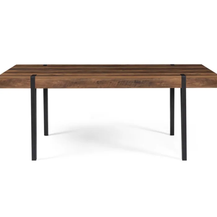 Table à manger effet bois vieilli et métal noir 200 cm 10 personnes