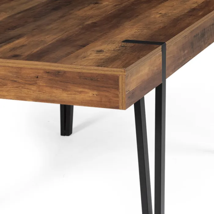 Table à manger effet bois vieilli et métal noir 200 cm 10 personnes