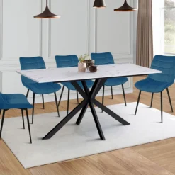 Table à manger effet marbre blanc
