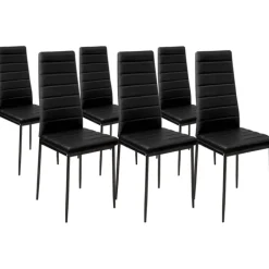 Table à manger en bois imitation hêtre et noir 140 cm et 6 chaises noires
