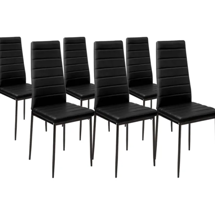 Table à manger en bois imitation hêtre et noir 140 cm et 6 chaises noires