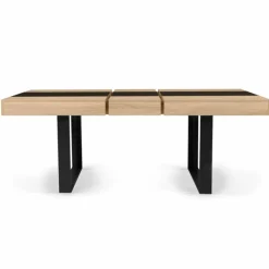 Table à manger extensible 4-8 personnes bois et bande centrale noire