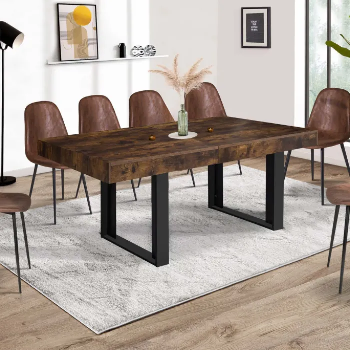 Table à manger extensible rectangle bois et noir