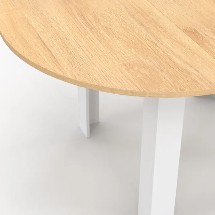 Table à manger extensible ronde en bois 110-150 cm 4-8 personnes plateau façon hêtre