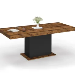 Table à manger extensible bois effet vieilli et noir 6-10 personnes 160-200 cm