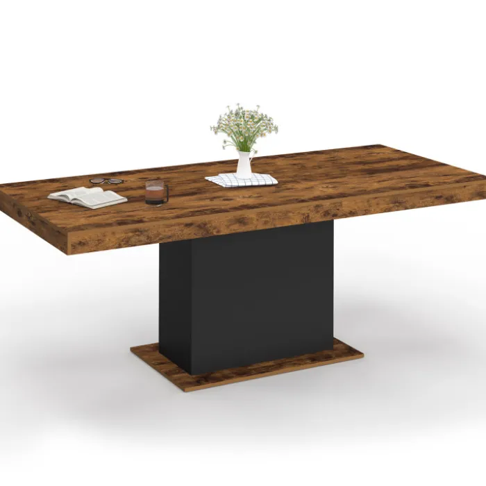 Table à manger extensible bois effet vieilli et noir 6-10 personnes 160-200 cm