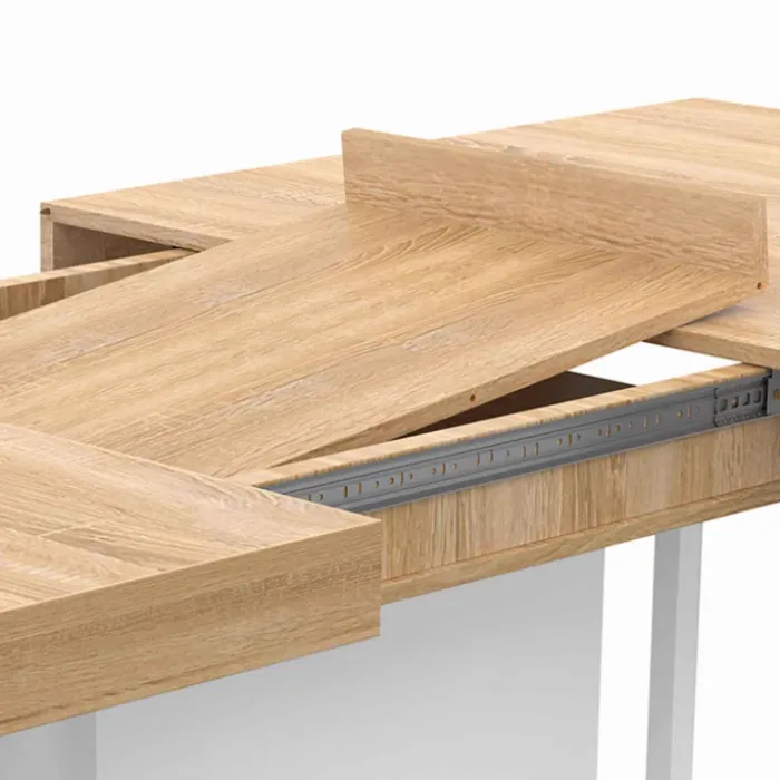 Table à manger extensible rectangulaire bois façon hêtre et blanc