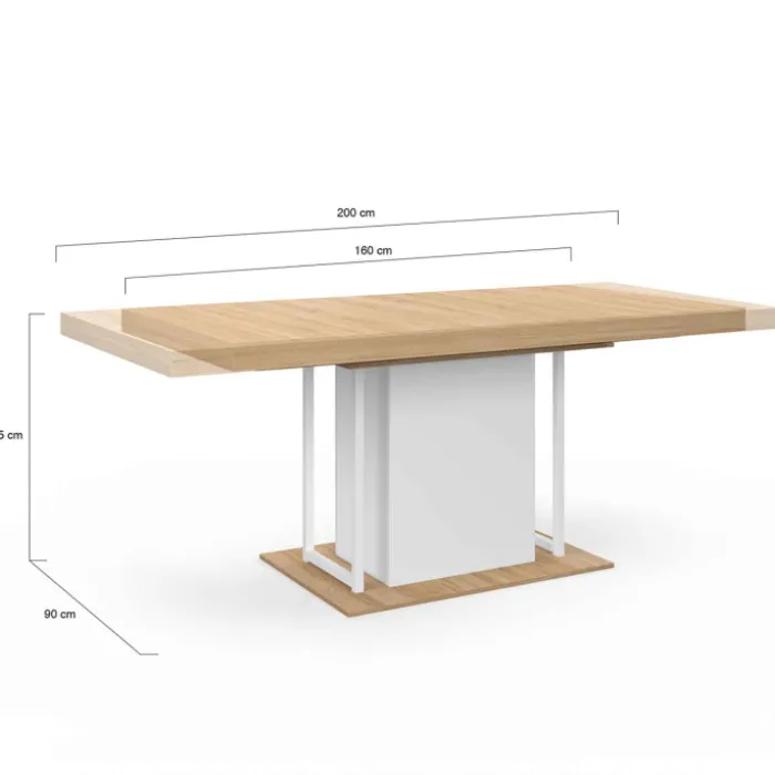 Table à manger extensible rectangulaire bois façon hêtre et blanc