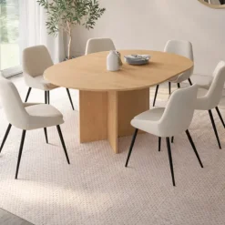 Table à manger extensible ovale 4-8 personnes bois façon hêtre 110-150 cm