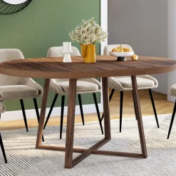 Table à manger extensible ronde 4-8 personnes noyer 110-150 cm