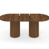 Table à manger extensible ovale JULIETTE 6-10 personnes pieds cylindriques lattes tasseau bois coloris noyer 160-200 cm