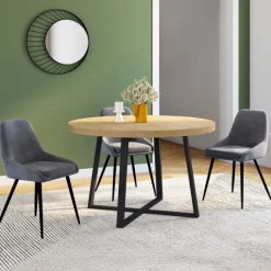 Table à manger extensible ronde SELMA 4-10 personnes bois effet hêtre 110-300 cm