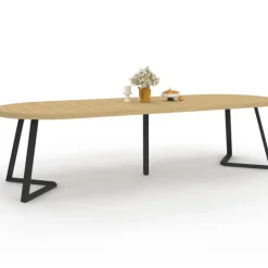 Table à manger extensible ronde SELMA 4-10 personnes bois effet hêtre 110-300 cm