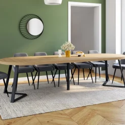 Table à manger extensible ronde SELMA 4-10 personnes bois effet hêtre 110-300 cm