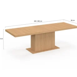 Table à manger extensible rectangle 8-12 personnes pied central effet lattes avec rangement 200-250 cm