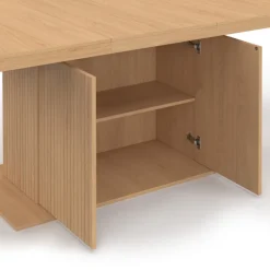 Table à manger extensible rectangle 8-12 personnes pied central effet lattes avec rangement 200-250 cm