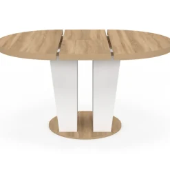 Table à manger extensible ronde 4-8 personnes bois et blanc 110-150 cm