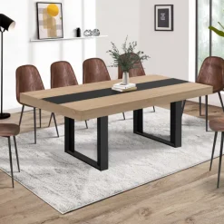 Table à manger extensible bois et bande centrale noire