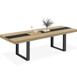 Table à manger extensible bois et bande centrale noire