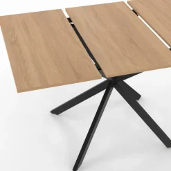 Table à manger extensible carrée 80-120 cm 4-6 personnes pied araignée bois et noir