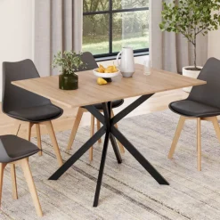 Table à manger extensible carrée 80-120 cm 4-6 personnes pied araignée bois et noir