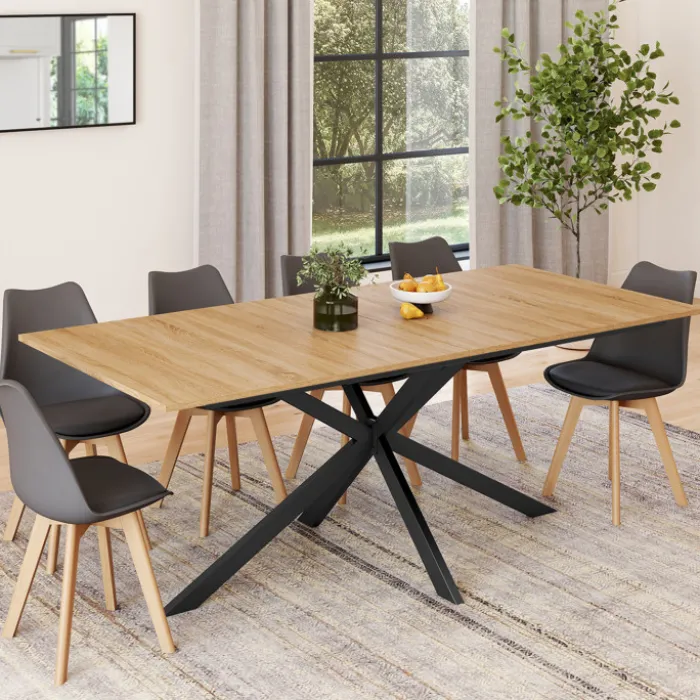 Table à manger extensible 8-12 personnes bois et noir