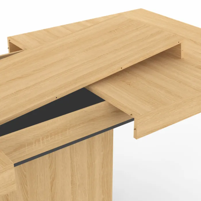 Table à manger extensible rectangle bois et socle noir