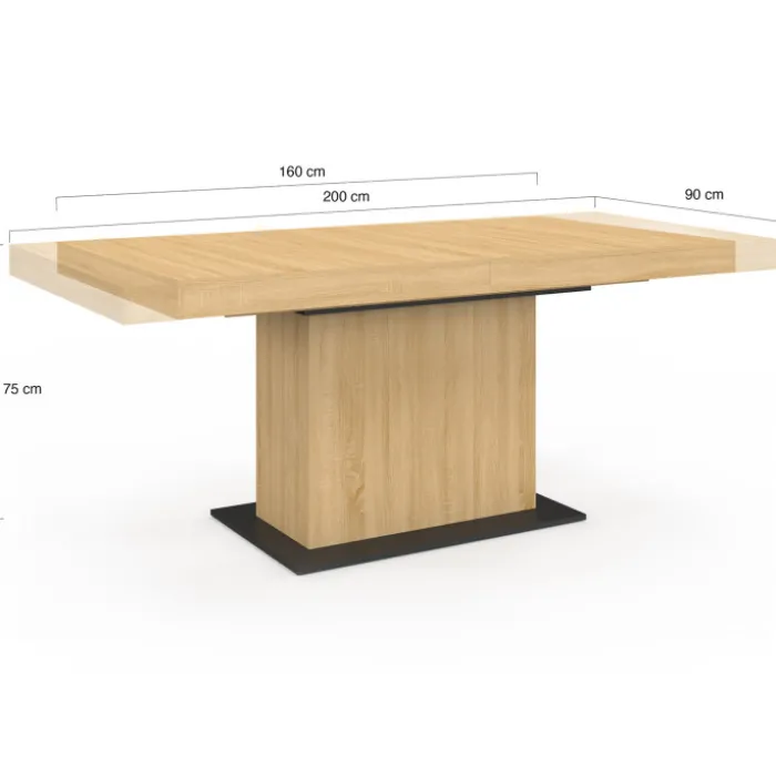 Table à manger extensible rectangle bois et socle noir