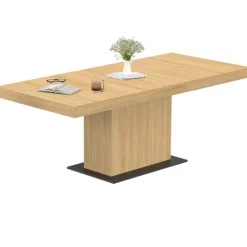 Table à manger extensible rectangle bois et socle noir