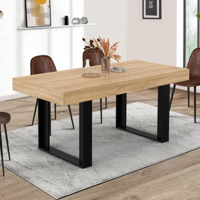 Table à manger extensible 120-160 cm 4-6 personnes noire et bois