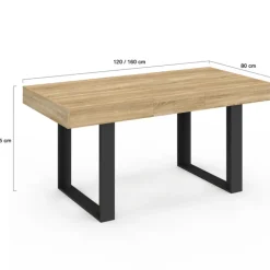 Table à manger extensible 120-160 cm 4-6 personnes noire et bois