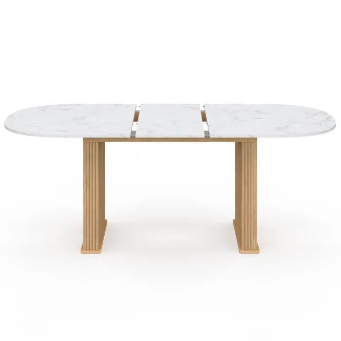 Table à manger extensible ovale JULIETTE 6-10 personnes pieds effet lattes et plateau effet marbre ALASKA 160-200 cm