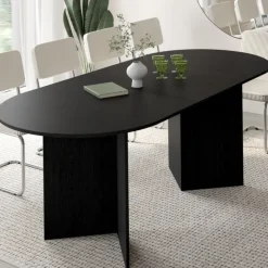 Table à manger extensible ovale 6 -10 personnes bois noir 160-200 cm