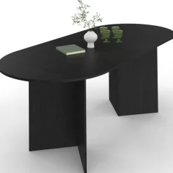 Table à manger extensible ovale 6 -10 personnes bois noir 160-200 cm