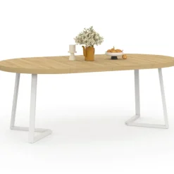 Table à manger extensible ronde 4-10 personnes bois et blanc 110-200 cm
