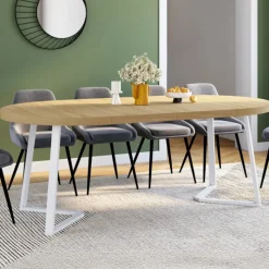 Table à manger extensible ronde 4-10 personnes bois et blanc 110-200 cm