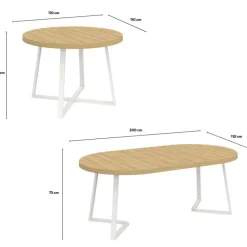 Table à manger extensible ronde 4-10 personnes bois et blanc 110-200 cm