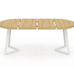 Table à manger extensible ronde 4-10 personnes bois et blanc 110-200 cm