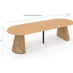 Table à manger extensible ronde 4-12 personnes pied bois en lattes et plateau bois 110-300 cm