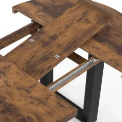 Table à manger extensible ronde 4-6 personnes bois foncé effet vieilli et noir