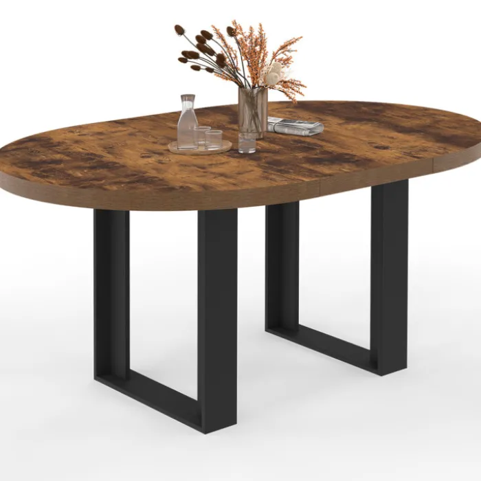Table à manger extensible ronde 4-6 personnes bois foncé effet vieilli et noir