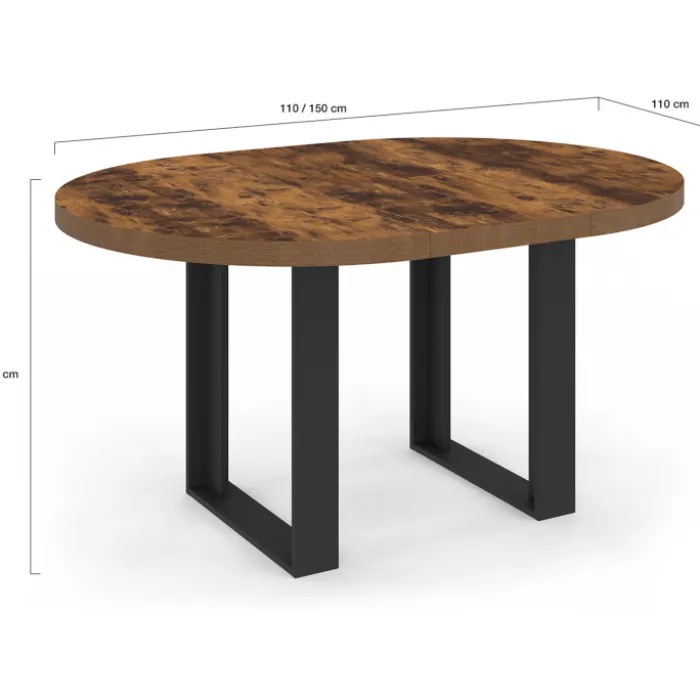 Table à manger extensible ronde 4-6 personnes bois foncé effet vieilli et noir