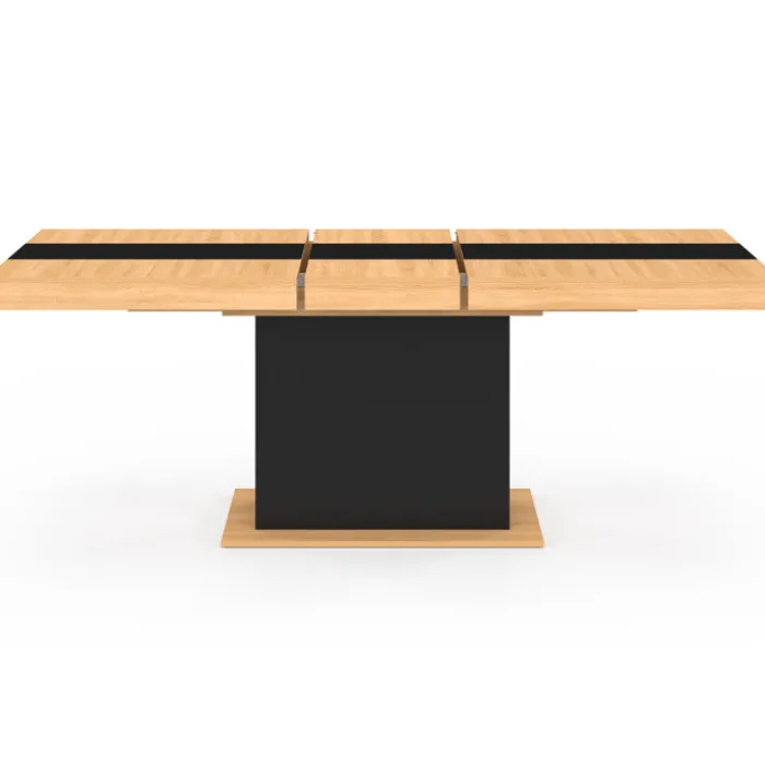 Table à manger extensible bois et bande centrale noire 6-10 personnes