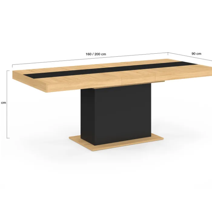Table à manger extensible bois et bande centrale noire 6-10 personnes